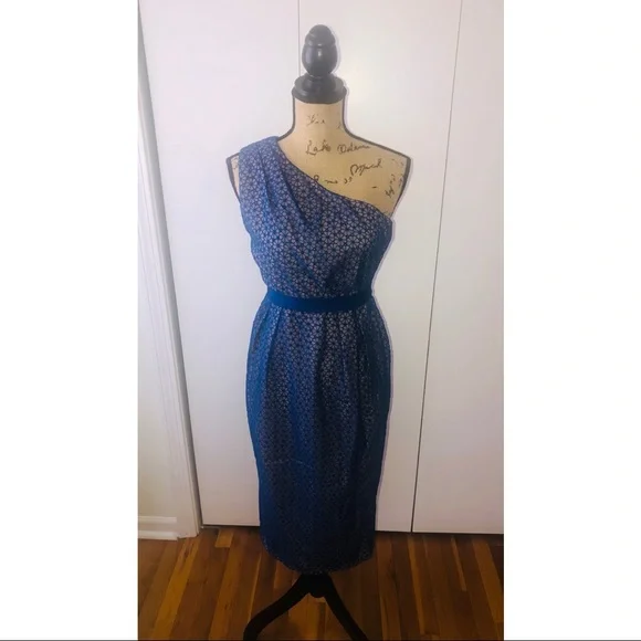 love, bonito | Dresses | Love Bonito Blue Floral Lace One Shoulder Midi  Dress Adjustable Tie Waist Nwt | Poshmark